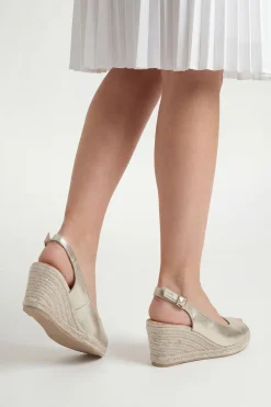 Sandales Compensées Espadrilles Josie À Bout Ouvert Et Bride Arrière En Synthétiquecuir Métallisé Talon Moyen