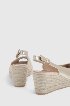 Sandales Compensées Espadrilles Josie À Bout Ouvert Et Bride Arrière En Synthétiquecuir Métallisé Talon Moyen