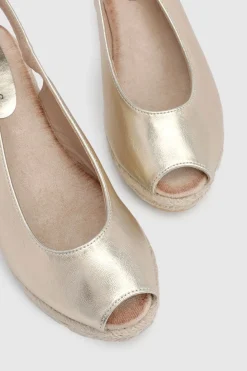 Sandales Compensées Espadrilles Josie À Bout Ouvert Et Bride Arrière En Synthétiquecuir Métallisé Talon Moyen