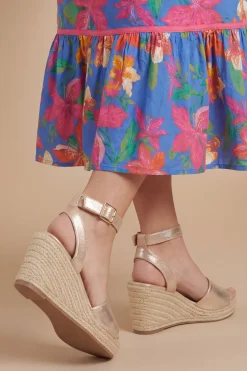 Dorothy Perkins Sandales Compensées Espadrilles Rebekah À Bout Ouvert Textile Métallisé< Sandales|Chaussures Dorées