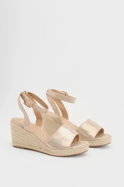 Dorothy Perkins Sandales Compensées Espadrilles Rebekah À Bout Ouvert Textile Métallisé< Sandales|Chaussures Dorées