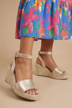 Dorothy Perkins Sandales Compensées Espadrilles Rebekah À Bout Ouvert Textile Métallisé< Sandales|Chaussures Dorées