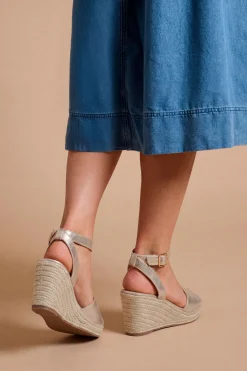Sandales Compensées Espadrilles À Bout Ouvert Rebekah En Textile Métallisé Coupe Large