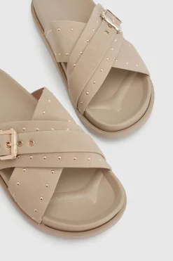 Sandales Croisées À Semelle Anatomique En Synthétique Avec Détails Cloutés