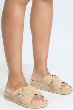 Sandales Croisées À Semelle Anatomique En Synthétique Avec Détails Cloutés