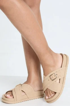 Sandales Croisées À Semelle Anatomique En Synthétique Avec Détails Cloutés
