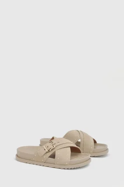 Sandales Croisées À Semelle Anatomique En Synthétique Avec Détails Cloutés