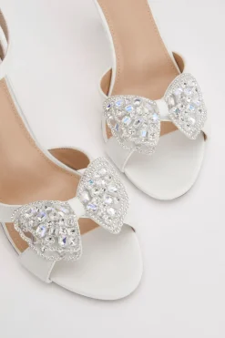 Sandales De Mariée Candie En Satin À Nœud Orné Et Talon Aiguille Haut