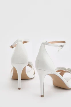 Sandales De Mariée Candie En Satin À Nœud Orné Et Talon Aiguille Haut