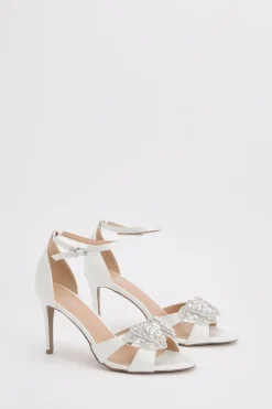 Sandales De Mariée Candie En Satin À Nœud Orné Et Talon Aiguille Haut