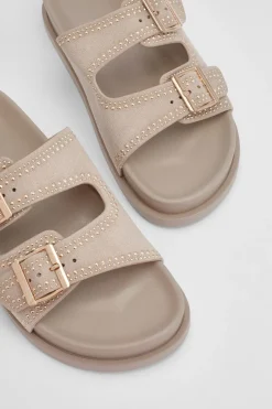 Sandales À Double Boucle Avec Détails Cloutés En Synthétique