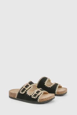 Sandales à double boucle avec détails de surpiqûres contrastées