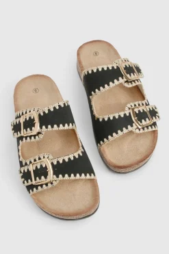 Sandales à double boucle avec détails de surpiqûres contrastées