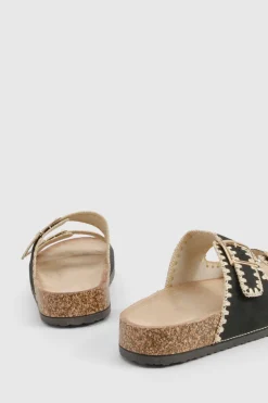 Sandales à double boucle avec détails de surpiqûres contrastées