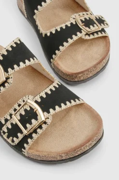 Sandales à double boucle avec détails de surpiqûres contrastées