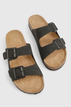 Sandales à double lanière, semelle profilée et boucle