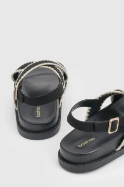 Sandales À Détails Surpiqués Entrecroisés