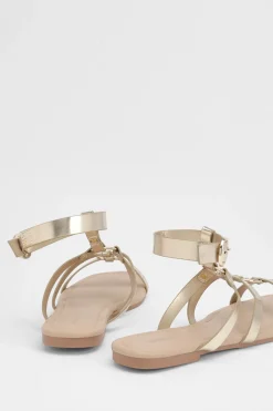 boohoo Sandales Gladiateur À Détails D'anneaux Métalliques< Sandales|Chaussures Dorées