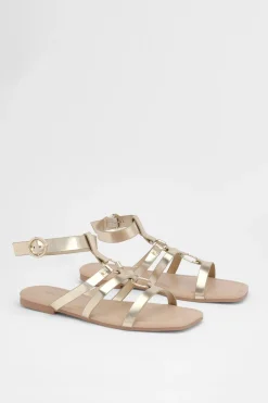 boohoo Sandales Gladiateur À Détails D'anneaux Métalliques< Sandales|Chaussures Dorées