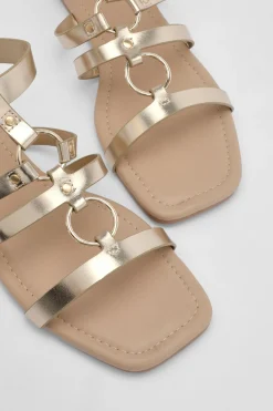boohoo Sandales Gladiateur À Détails D'anneaux Métalliques< Sandales|Chaussures Dorées