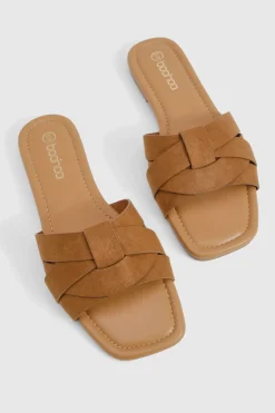 boohoo Sandales Mules Basique en Faux Suède Tissé à Coupe Large<Femme Sandales|Basiques