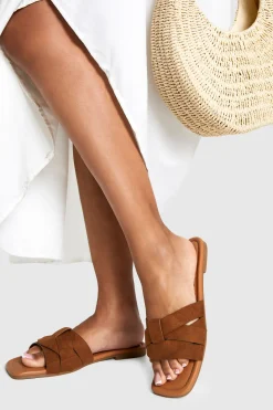 boohoo Sandales Mules Basique en Faux Suède Tissé à Coupe Large<Femme Sandales|Basiques