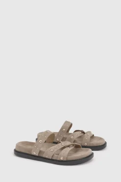Sandales Mules Coupe Large Détail Clous Semelle Anatomique Synthétique