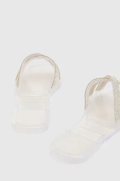 Sandales Mules Croisées En Gelée Ornées De Strass