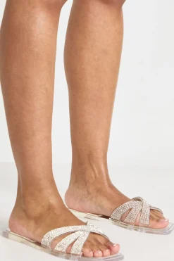 Sandales Mules Croisées En Gelée Ornées De Strass