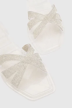 Sandales Mules Croisées En Gelée Ornées De Strass