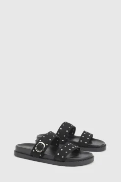 boohoo Sandales Mules À Double Bride En Synthétique Cloutée< Sandales