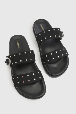 boohoo Sandales Mules À Double Bride En Synthétique Cloutée< Sandales