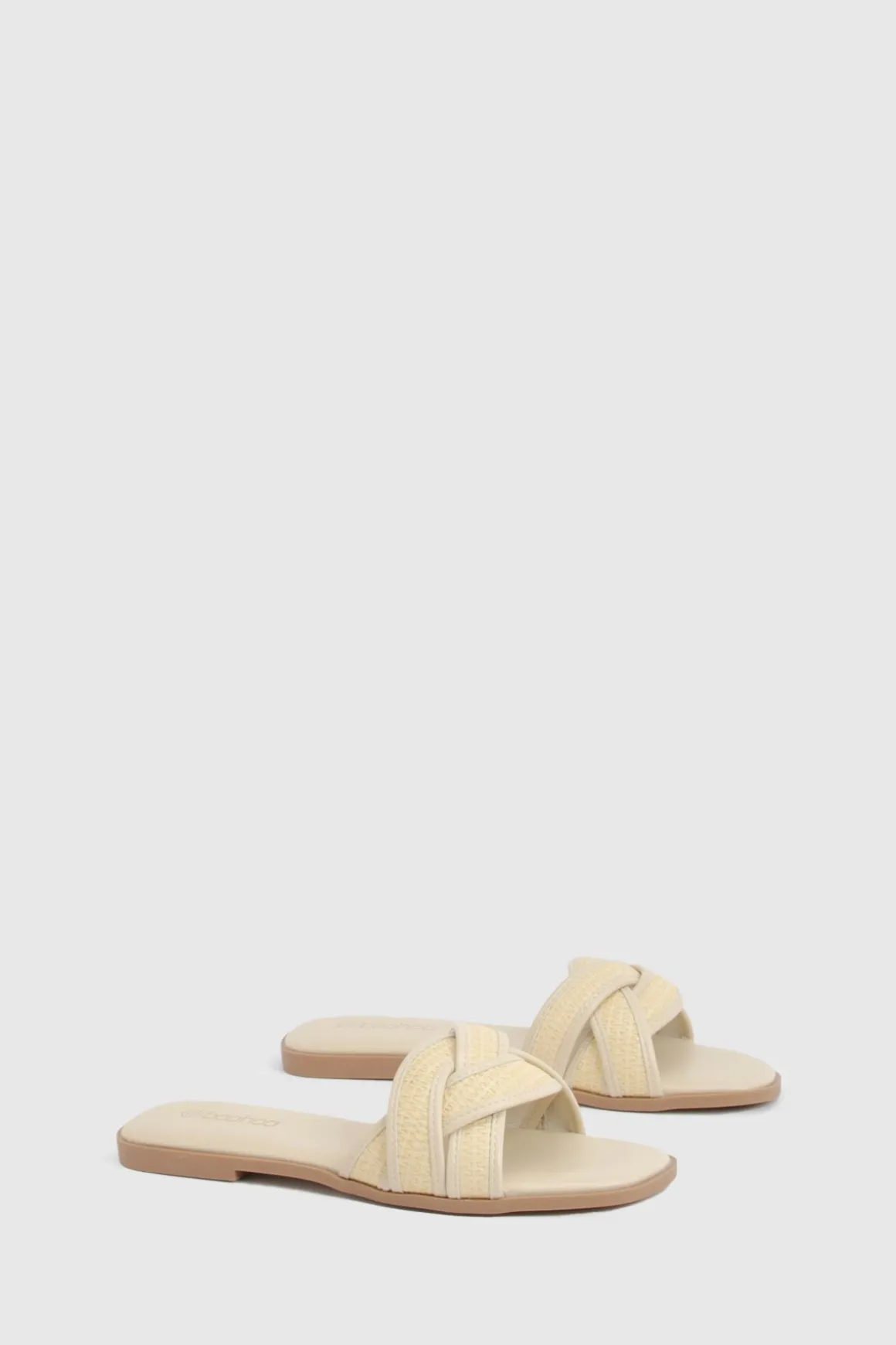 Sandales Mules À Détails Croisés Contrastés En Raphia