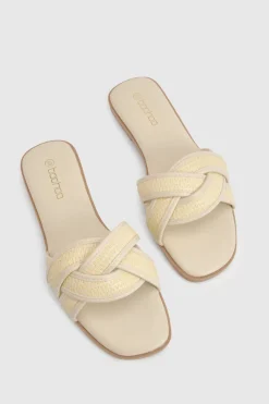 Sandales Mules À Détails Croisés Contrastés En Raphia