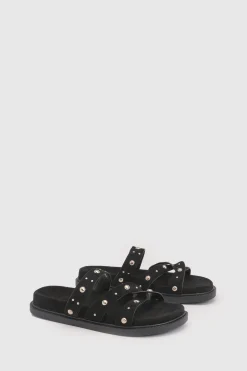 boohoo Sandales Mules À Semelle Anatomique En Synthétique Avec Détails Cloutés Coupe Large< Sandales