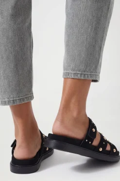 boohoo Sandales Mules À Semelle Anatomique En Synthétique Avec Détails Cloutés Coupe Large< Sandales