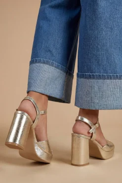 Oasis Sandales À Plateforme Carolynne En Synthétiquecuir Métallisé À Talon Bloc Et Bout Ouvert< Chaussures À Talons|Sandales