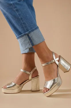 Oasis Sandales À Plateforme Carolynne En Synthétiquecuir Métallisé À Talon Bloc Et Bout Ouvert< Chaussures À Talons|Sandales