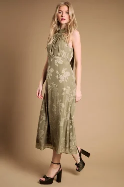 Sandales À Plateforme Et Talon Bloc Haut Melody En Satin Olive Avec Nœud