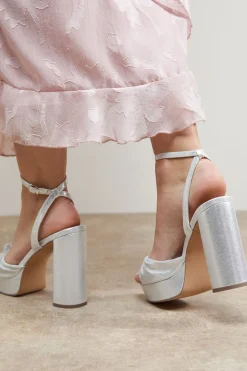 Oasis Sandales à Plateforme Melody en Textile Métallisé avec Détail Noué et Talon Bloc< Chaussures Festives|Chaussures À Talons