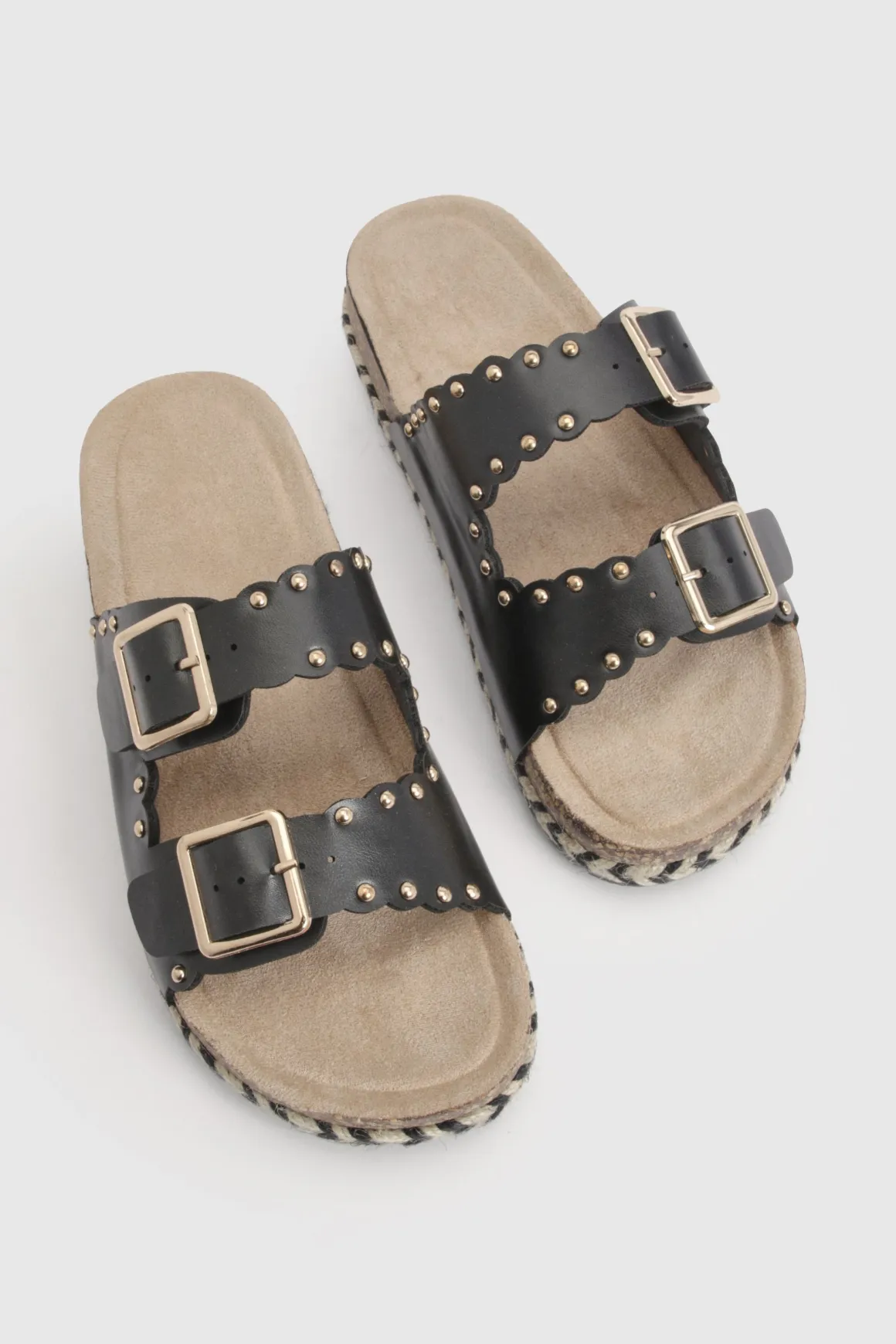 Sandales À Plateforme Plate Avec Double Boucle Et Clous