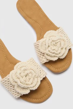 Sandales Plates À Bride Fleurie Au Crochet