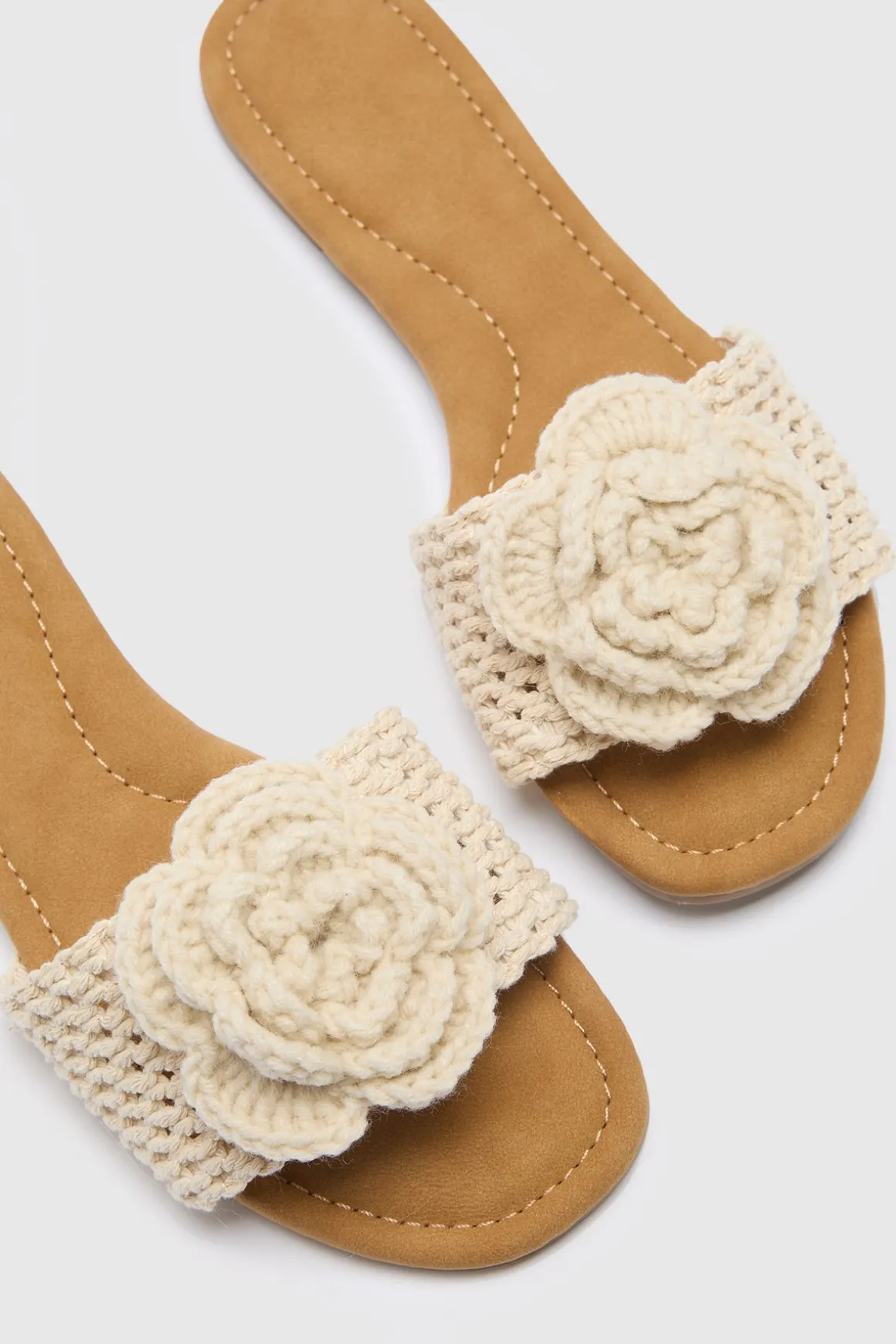 Sandales Plates À Bride Fleurie Au Crochet