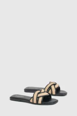 boohoo Sandales Plates En Raphia Avec Détail Croisé Contrasté< Sandales