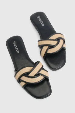 boohoo Sandales Plates En Raphia Avec Détail Croisé Contrasté< Sandales