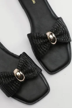 Sandales Plates En Raphia Avec Détail Doré