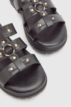 Sandales Plates Gladiateur À Semelle Épaisse Et Détails Cloutés