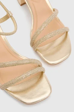 Sandales Solina À Talons Blocs Moyens En Synthétique Métallisé Avec Brides Ornées De Strass