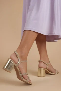 Sandales Solina À Talons Blocs Moyens En Synthétique Métallisé Avec Brides Ornées De Strass