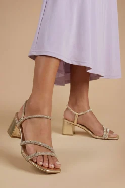 Sandales Solina À Talons Blocs Moyens En Synthétique Métallisé Avec Brides Ornées De Strass
